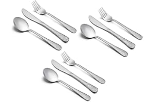 HaWare 9-Piece Toddler Kids Silverware Flatware Set, Stainless Steel Hammered(Adult Look) Preschooler Eating Utensils, Adult Diet Tableware, Includes 3 Spoons 3 Forks 3 Butter Knives, Dishwasher Safe