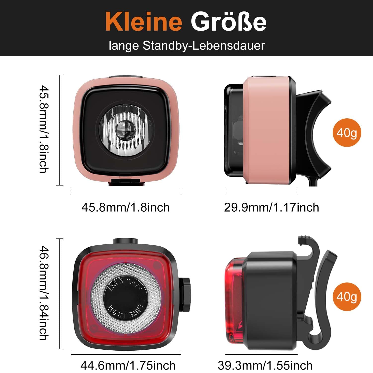 Antimi Fahrradleuchten-Set, StVZO-zugelassen Beleuchtungsset Led IPX5 Frontlicht + Rücklicht Fahrradlicht Set USB Typ C 7