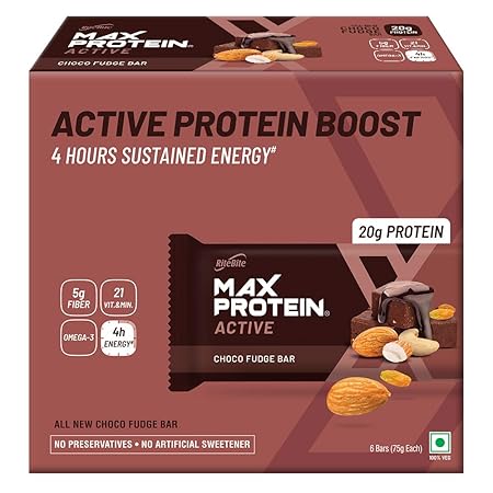 RiteBite Max Protein Active Choco Fudge Bars 450g - Pack of 6 (75g x 6)