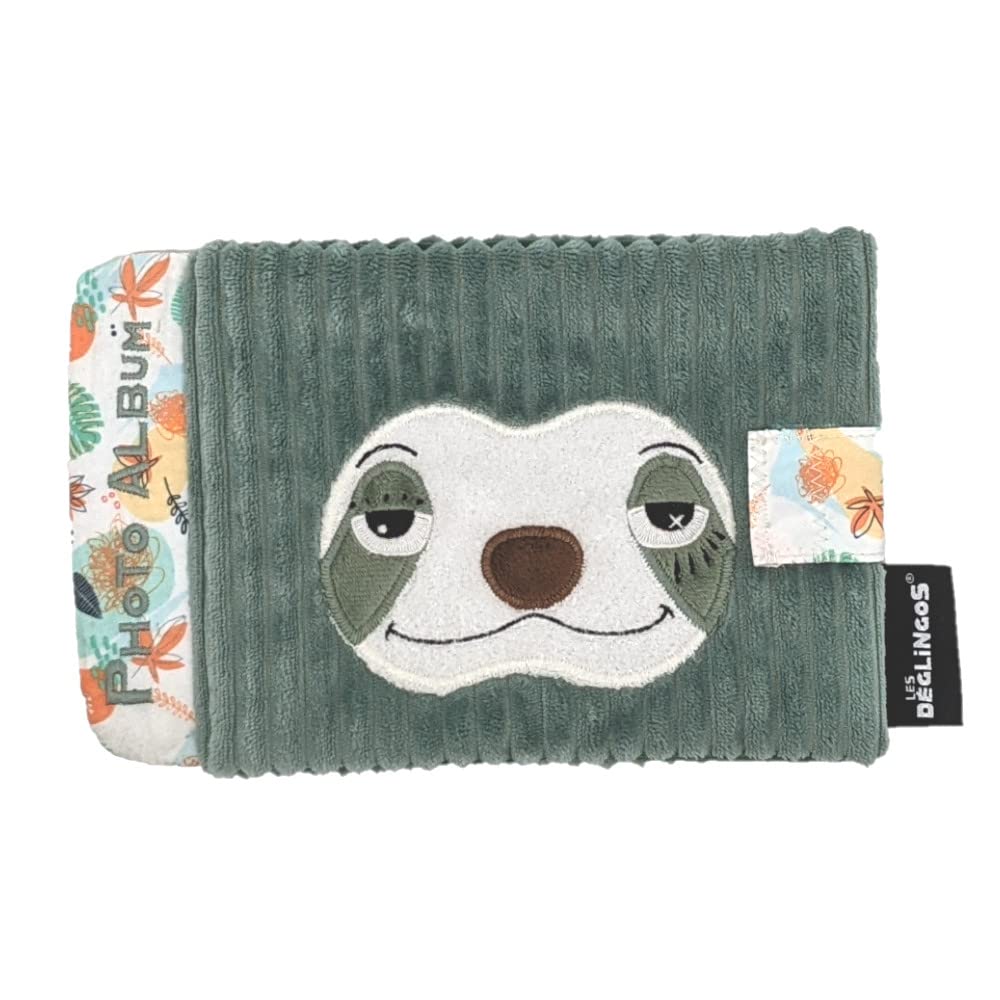 Les Déglingos - Baby Chillos the Sloth Photo Album - 10 Pockets 10 x 15 cm - Ideal for Nursery - Recycled Padding - Green