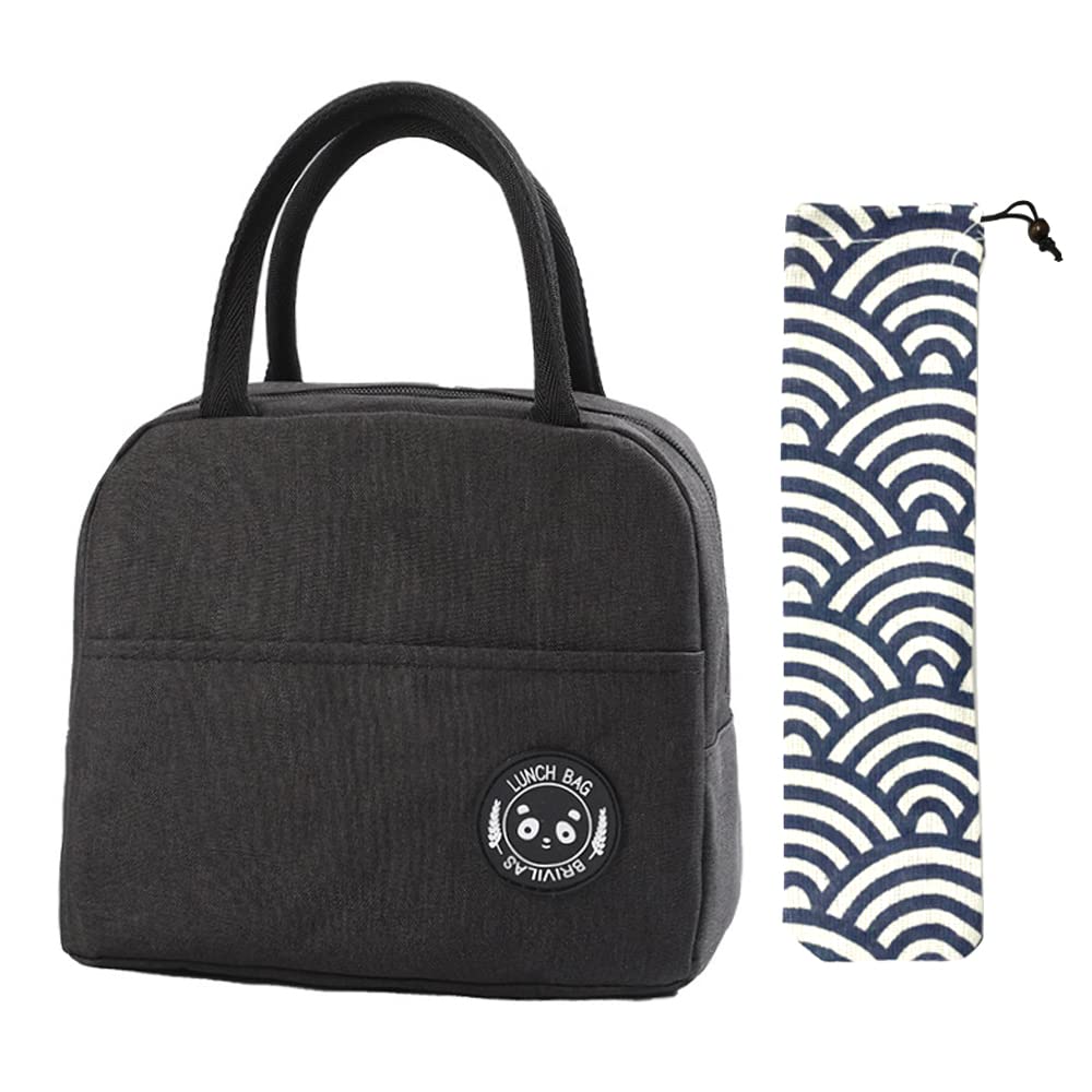 Insulated Lunch Bag Tote Bag for Women Wide Open Insulated Cooler Bags Water-Resistant Thermal Leak-Proof Lunch Organizer for Men Girls Outdoor Picnic Work (Black)