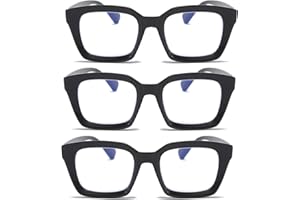 DXYXYO Black Reading Glasses 1.0+ Magnification Blue Light Blocking Women Men 3 Pack Oversized Computer Readers Retro Fashion Oprah Style Square