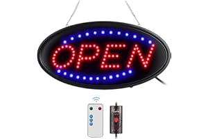 LED Open Sign with Remote, FITNATE Ultra Bright Electric Light Up Signs for Business, Timing Function, 2 Lighting Modes Flashing & Steady Advertisement Board for Store, Bar, Hotel, Cafe (19x10 inch)