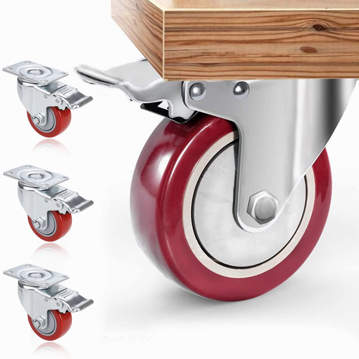 Pack of 4 Furniture Castors, Heavy Duty Castors with Brakes, Castors for Furniture 75 mm Maxi 544 kg, Swivel Castors for Furniture, No Traces & Quiet, Transport Castors for Pallet Furniture,