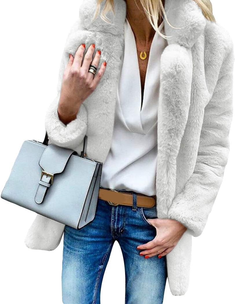 Women's Coat Faux Fur Jacket Thicken Womens Overcoat Casual Warm Winter Coat