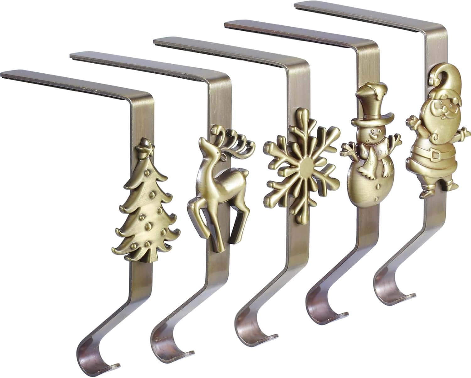 Ornament Hooks - Yuokwer Pack of 5 Christmas Stocking Holders for Mantel-Stocking Hooks Set for Fireplace- Christmas Stocking Hanger for Fireplace Stocking Clips for Mantel Decoration (Bronze, 5)