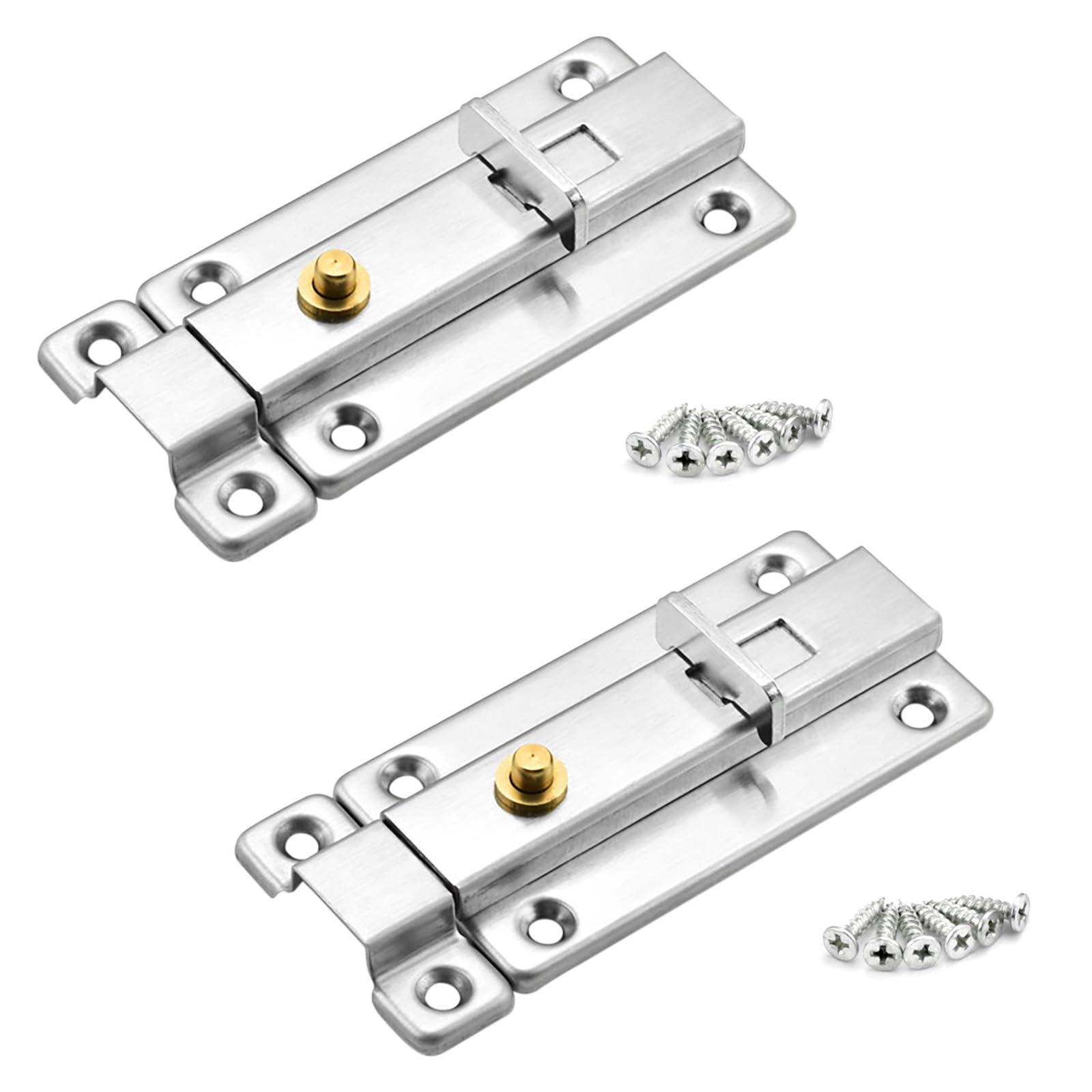 YMWALK Door Bolts,2 Pieces 4 Inch Stainless Steel Safety Door Latches with Screws for All Types of Internal Doors (Auto Rebound)