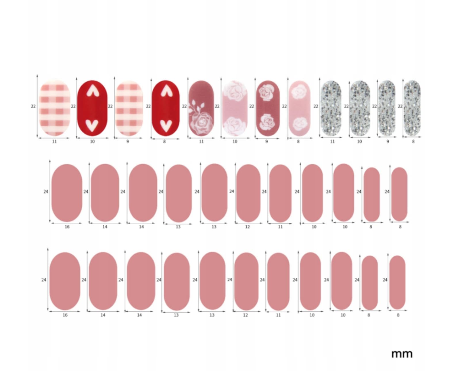 LabTabBa 34pcs Gloss Nail Strips, UV-Free Nail Stickers, Nail Polish Strips Gradient Full Nail Wraps, Self-Adhesive Glitter Nail DIY, 12 Sizes with Cuticle Stick and Nail File - Image 5