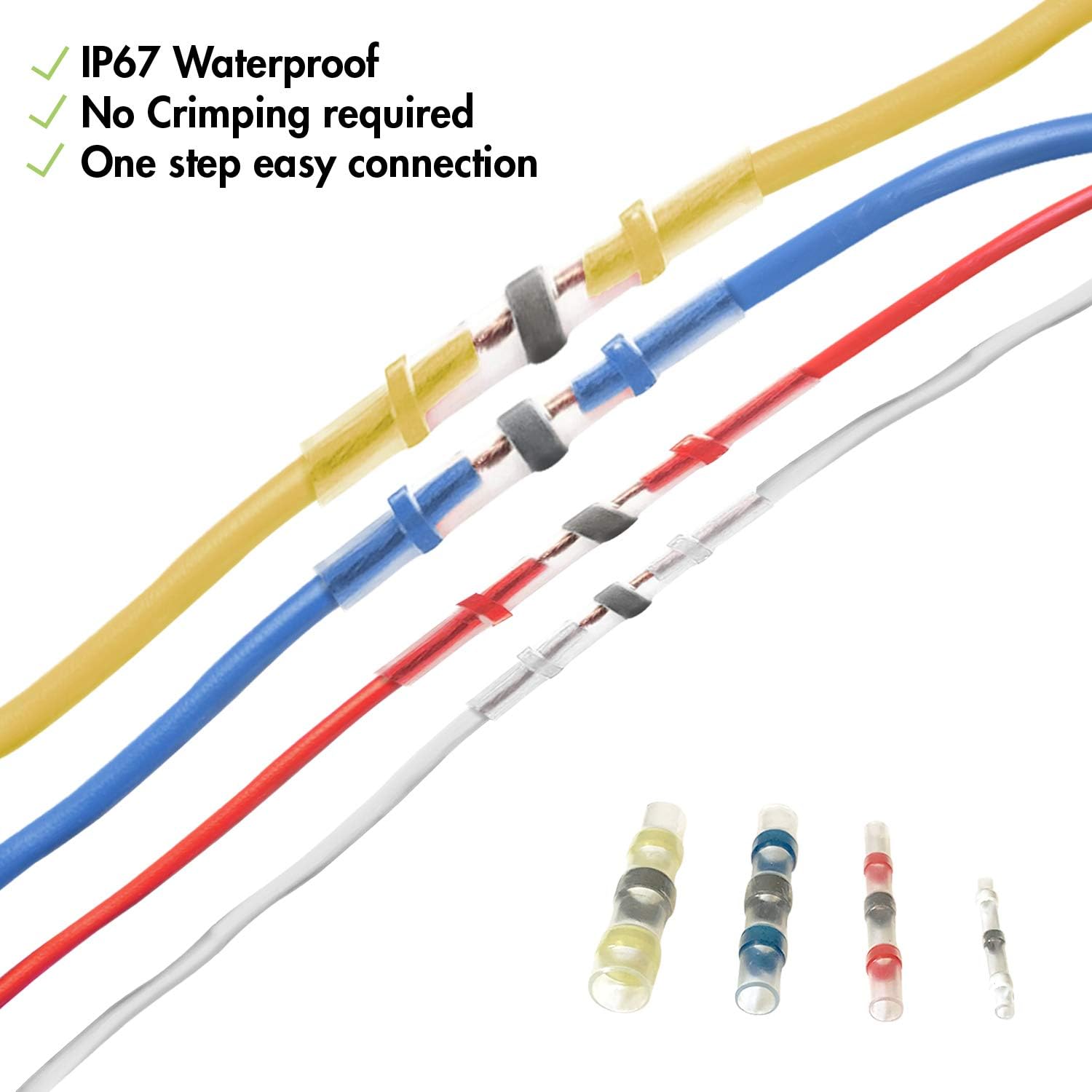 Audiology 50 PC Heat Shrink Butt Connectors Solder Seal Wire Connectors Kit, Color Coded Waterproof Solder Wire Connectors for Car Stereo, Automotive, Marine, and Home Wiring: Car Electronics