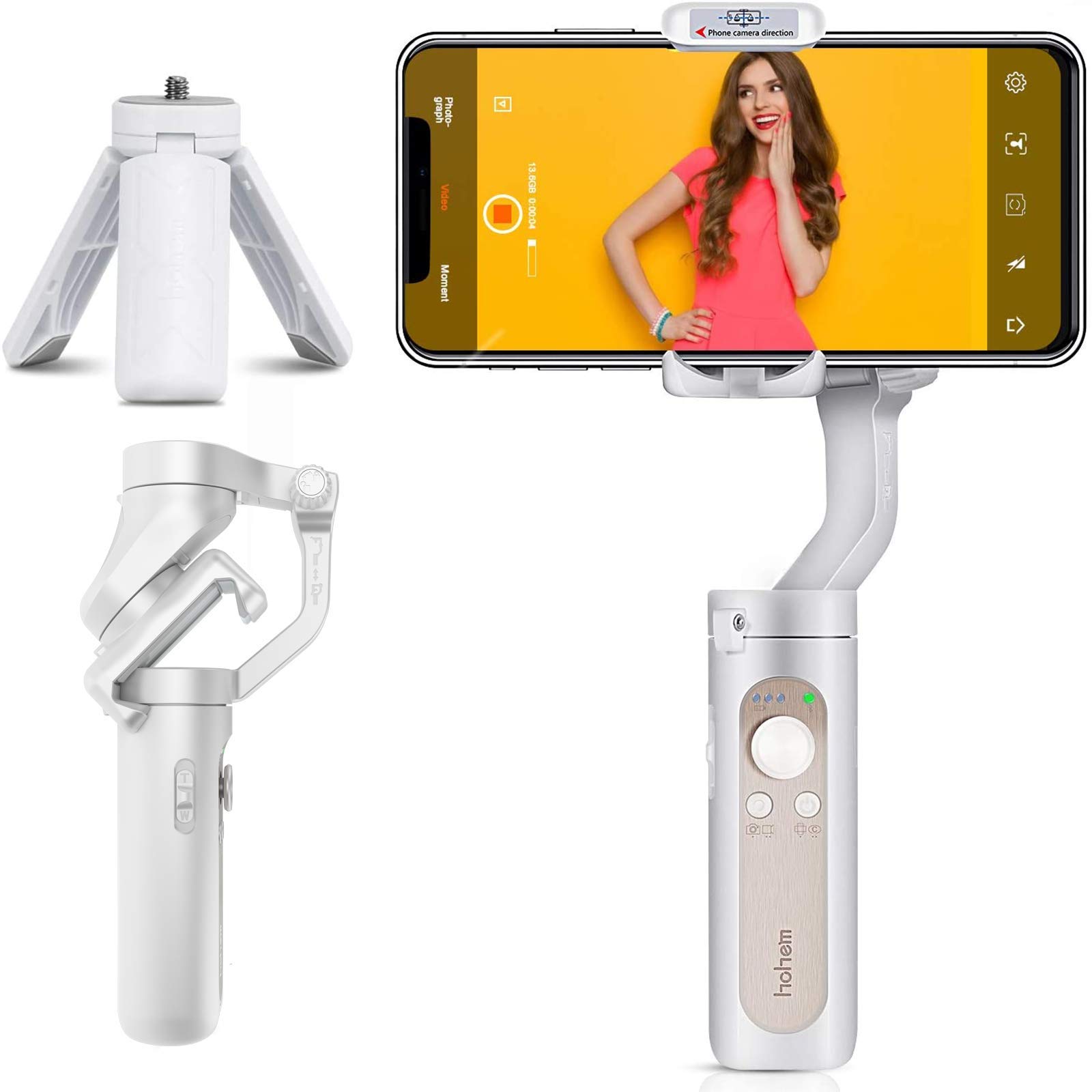 Hohem iSteady X Smartphone Gimbal Foldable 3-Axis Handheld Stabilizer with 270° InceptionMode and Dolly-Zoom Compatible with iPhone 12 Pro Max and Android Smartphones Only 259G(White)