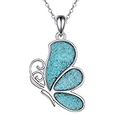 HKPATOP Turquoise Pendant Necklace 925 Sterling Silver Dog Bone Paw Print/Butterfly/Schnauzer/Axolotl/Highland Cow/Cowgirl Hat Animal Western Jewelry Gifts for Women Men