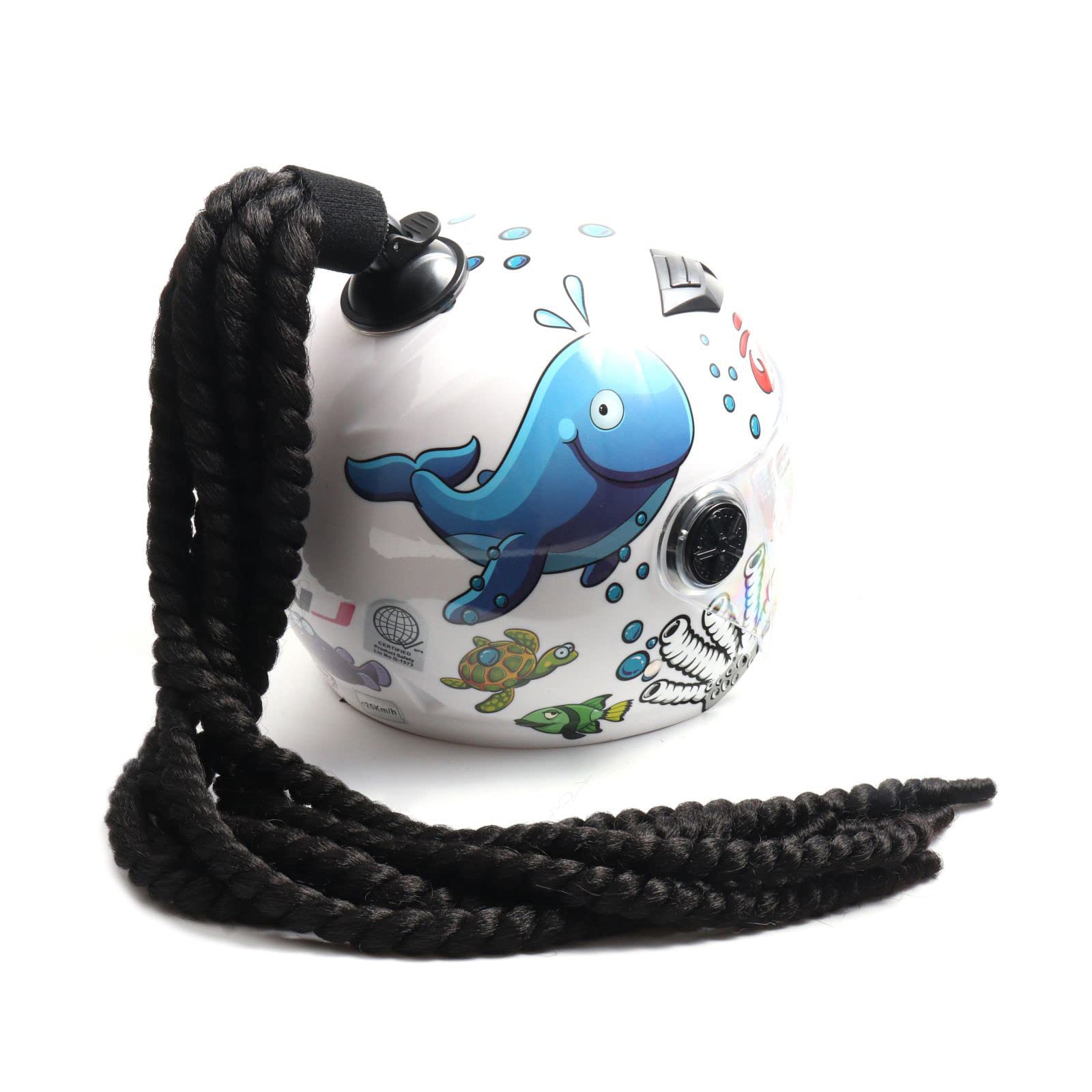Helmet Hair Ponytail Curly 8 Twist Braids Pigtails Pony Tails Accessory with Suction Cup for Motorcycle Bike Cycling Bicycle Bikers Skateboarding Scooters Costume Cosplay (Black Black)