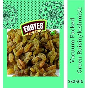 Exotes Indian Green Raisins (Kishmish) Long Size and Sweet , 2 X 250 g