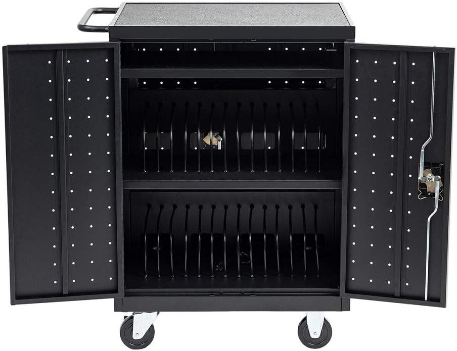 30 Device Mobile Charging and Storage Cart for iPads, Chromebooks and Laptop Computers, Up to 13-inch Screen Size, Surge Protection, Front & Back Access Locking Cabinet : Office Products