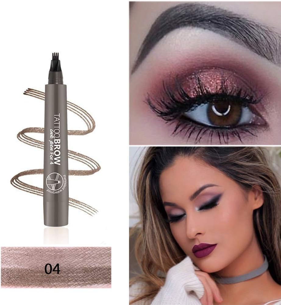 3D Tattoo Eyebrow Pen with Four Tips, Aesy Microblading Eyebrow Marker Long-lasting Waterproof Smudge Proof Brow Gel for Eyes Makeup 1 Pack (Grey Brown)