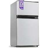Tehanld 3.6 Cu.Ft Mini Fridge with Freezer for Dorm Office, Silver | Double Door Compact Refrigerator with Low Noise Technology, Removable Shelves for Bedroom and Apartment Storage