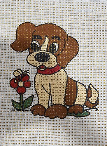 Glitterati Cross stitch kits for beginners, large hole canvas with needle and yarn included (Dog Watching Bee on Flower)