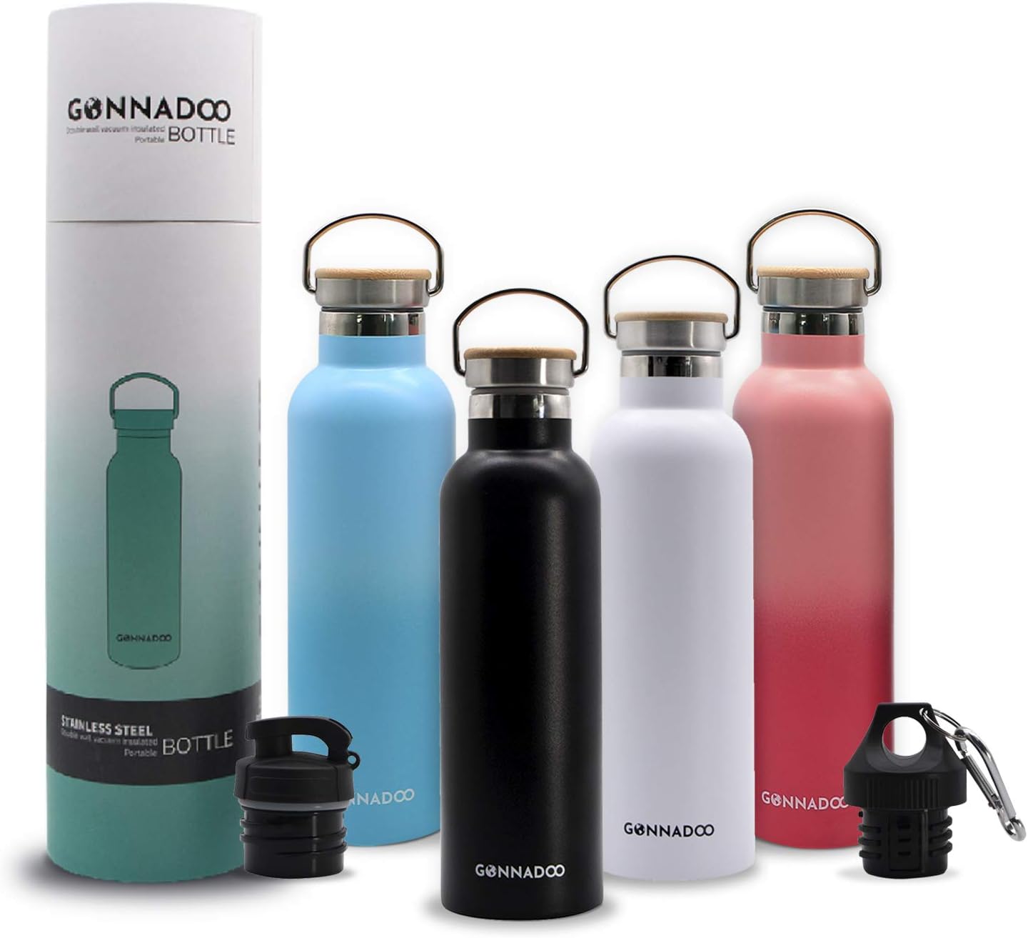 GONNADOO Stainless Steel Insulated Water Bottle 25 oz with 3 Lids, Vacuum, Insulated Stainless Steel, Hot Water, Cold Water, Sports Water Bottle (Black) : Sports & Outdoors