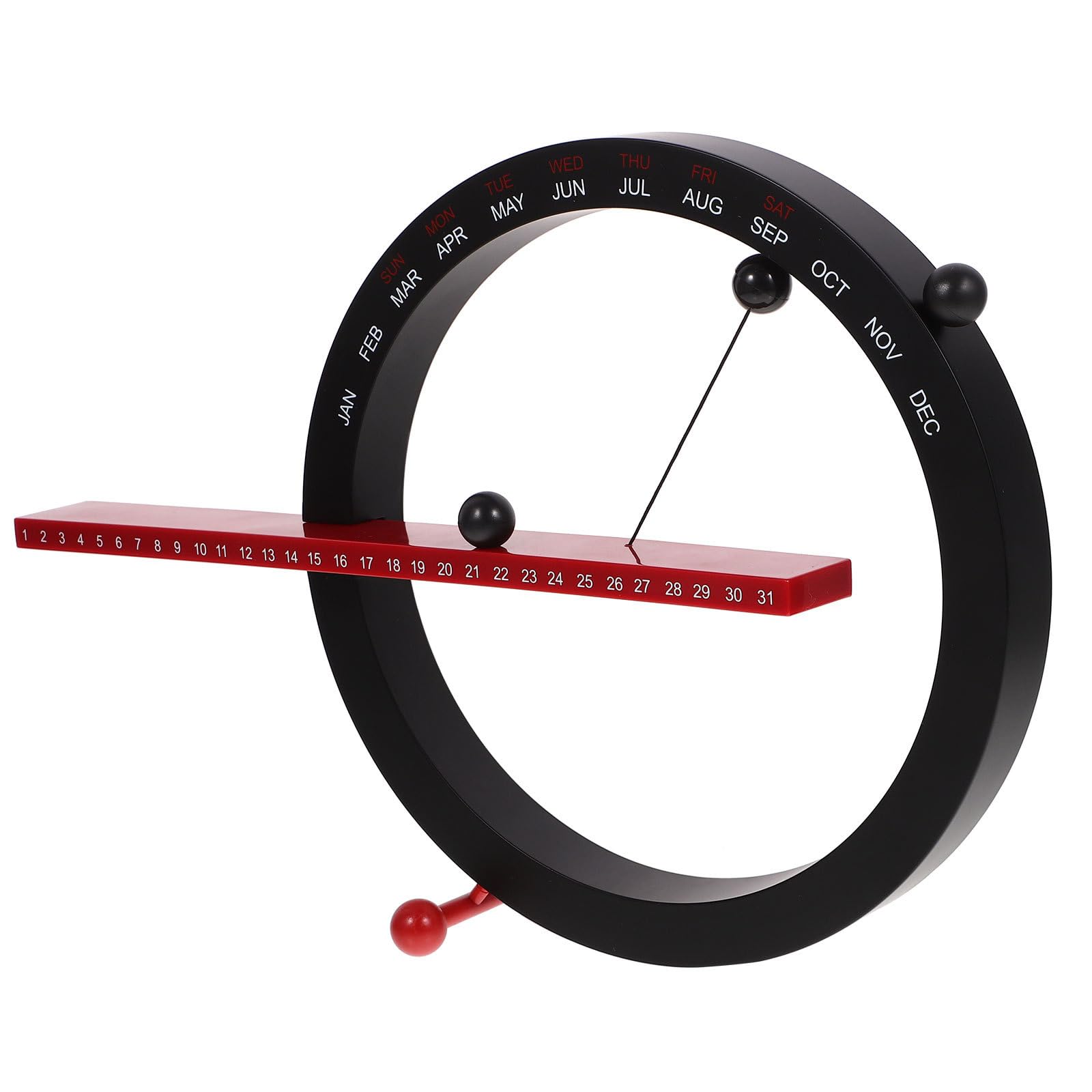 HEALLILY Perpetual Calender Magnetic Ball Calendar Manual Switch Desktop Calendar for Living Room Bedroom Ornament (Black and Red)