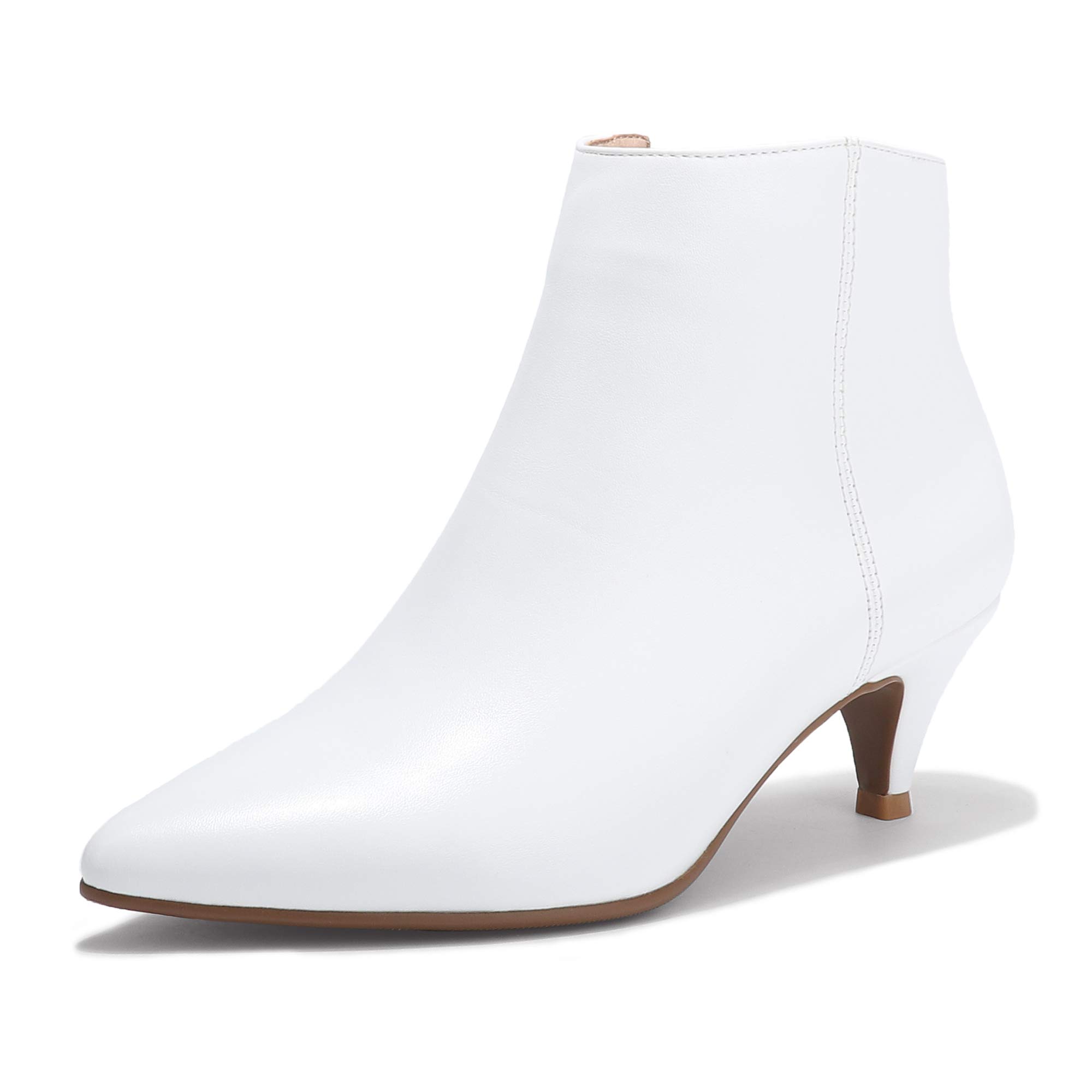 IDIFU Women Booties Low Kitten Heel Ankle Boots Pointed Toe Short Boots Dress Sexy Shoes