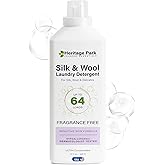 Heritage Park Silk & Wool Fragrance Free, Hypoallergenic, pH-Neutral Laundry Detergent – Dermatologist-tested, Sensitive Skin-Friendly, Enzyme-Free, Concentrated Up to 64 loads (32 fl oz)