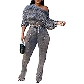 YOOTIKO Womens 2 Piece Pants Set Elasticity Ruched Top Flare Leggings Pants Set Casual Sweatsuits Set