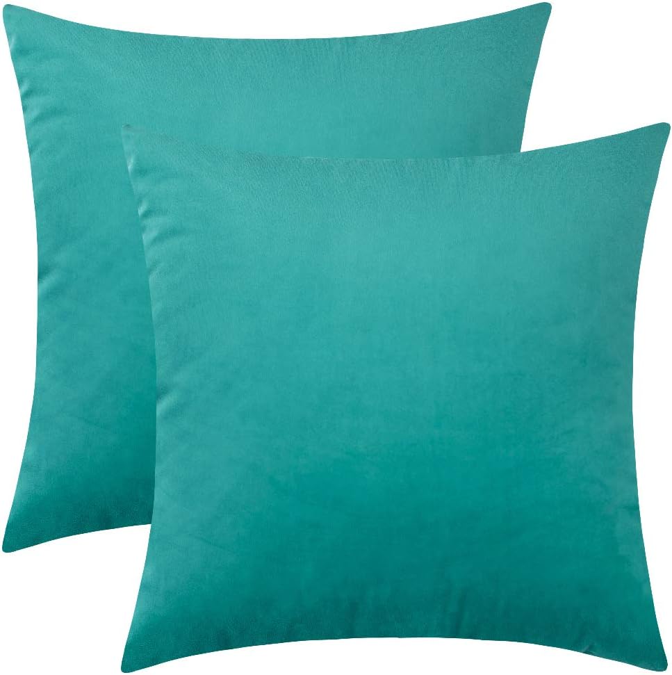 Rythome Set of 2 Kids Comfortable Throw Pillow Cover for Bedding, Decorative Accent Cushion Sham Case for Couch Sofa, Soft Solid Velvet with Zipper Hidden - 12"x12", Dark Cyan