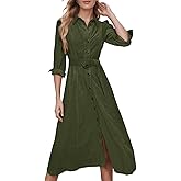 YEXPINE Women's Corduroy Maxi Dress Long Sleeve Cord Button Down Fall Shirt Long Dress with Belt