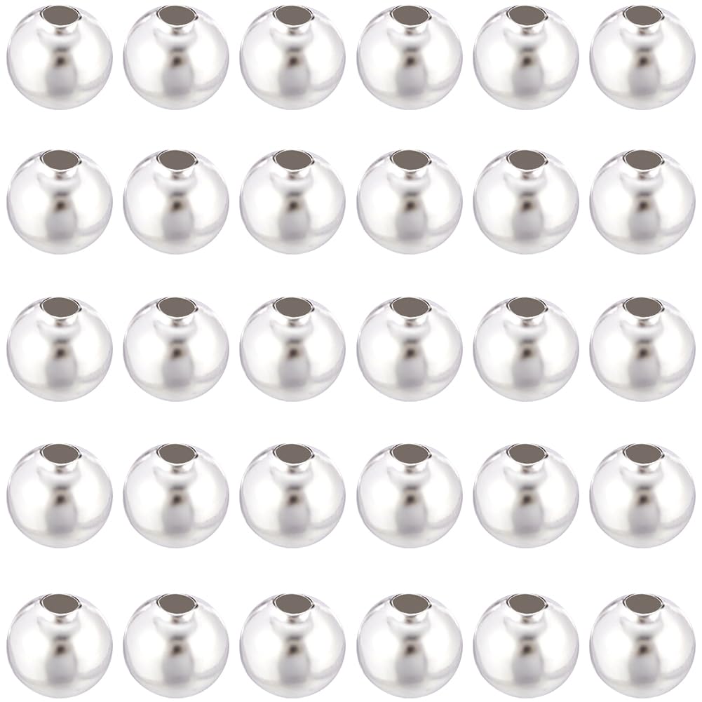 Beebeecraft 1 Box 100Pcs 6mm 925 Sterling Silver Plated Small Round Spacer Beads Ball Smooth Loose Beads for Bracelet Necklace Jewellery Making Craft Supplies (Hole: 2mm/0.8in)