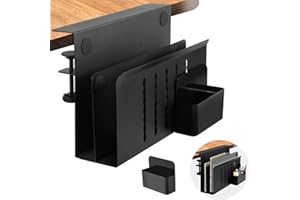 CIBOTIES Desk Side Storage, 2 Tier Steel Hanging Organizer, No Drill Side Desk Organizer, Laptop Holder, with Pen Holder, For Office Supplies & Studio Essentials Black