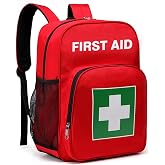 Gatycallaty Empty Durable First Aid Backpack for Workplace &amp; Outdoors 1PC | Tough water-resistant fabric Multi-compartment design with elastic loops and mesh pockets Vibrant red color with Green sigh