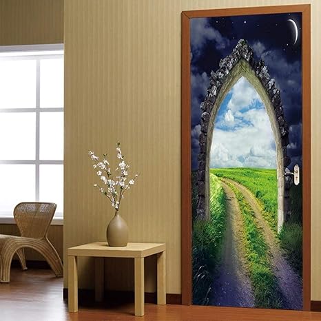 Amazon ドアステッカー3d印刷アーチ型ドアポスターpvc防水全体ドアステッカーdiy壁画家の装飾粘着性手作り 77cm W 0cm H 85x215cm ウォールステッカー オンライン通販