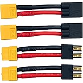 2Pairs RC Battery/Charger Adapter Connector for Traxxas TRX to XT60 Plugs with 12AWG 5CM Gauge Wire fit Slash, Rustler, Stamp