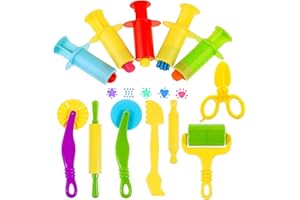 Oun Nana Play Dough Tools Kit with Dough Extruders, Dough Scissors, Playdough Rollers and Cutters, 12 pcs Plastic Playdough Tools for Kids, Random Color