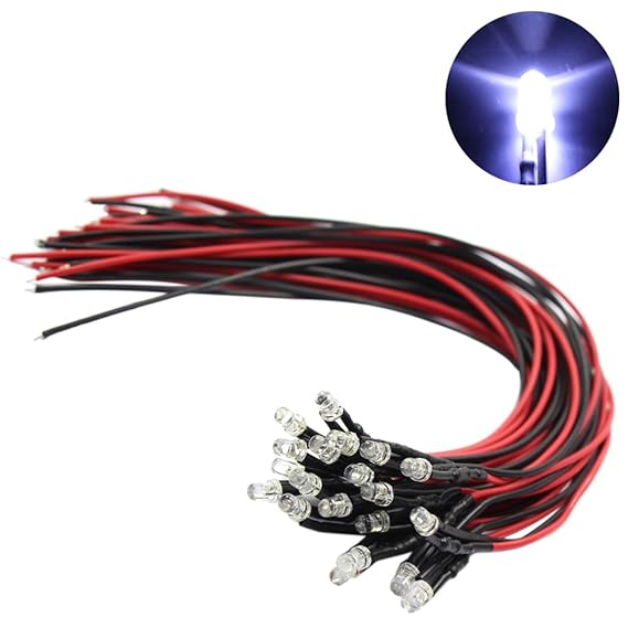 20 x White LED Lamp Light Set 20cm Pre Wired 3mm 12V DC: Amazon.co.uk