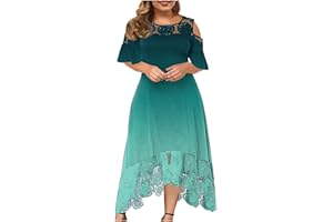 BOXIACEY Plus Size Dress for Women Wedding Guest Empire Waist 2023 Long Dresses Summer Elegant Cold Shoulder Maxi Dress