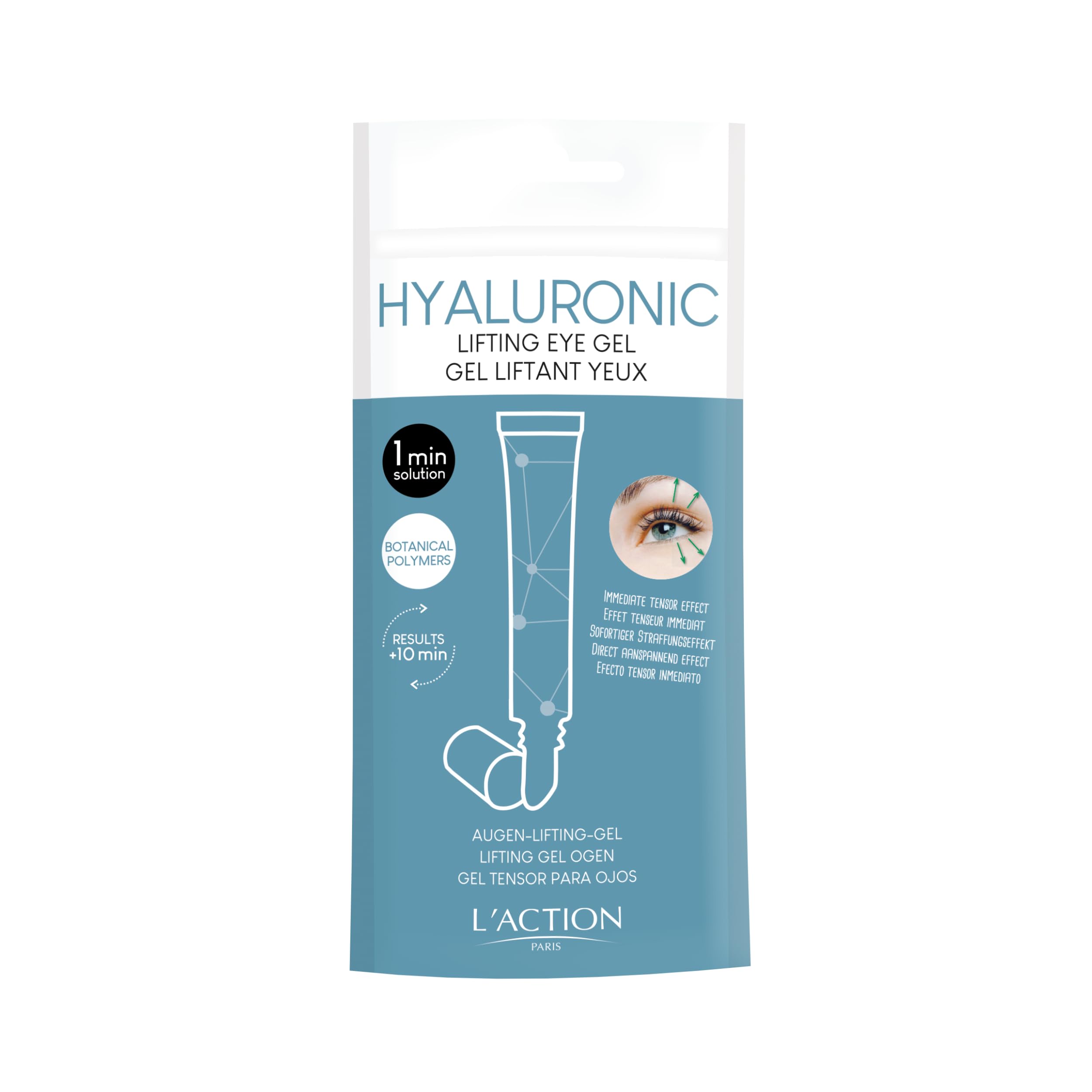 L'Action Paris Hyaluronic Lifting Eye Gel, Soothes and Hydrates Eye Contour Area, Enriched with Kelp, Wheat Proteins and Hyaluronic Acid, Youthful Complexion 15ml