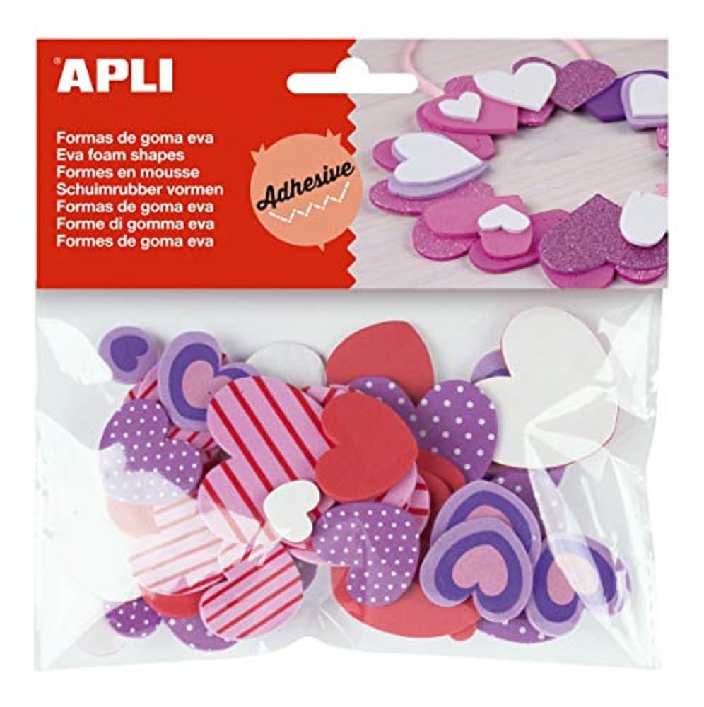 APLI Kids 15139 – Bag Shapes EVA Adhesive Printed Heart Shapes, 40 Units
