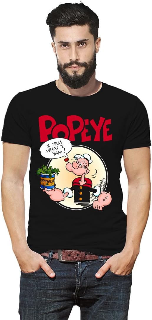 Anaayu Popeye Graphics Printed Round Neck Half Sleeve Black T Shirt