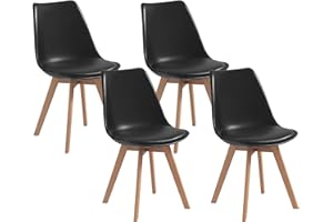 HOMCOM Dining Chairs Set of 4, Modern Kitchen Chairs with Solid Wood Legs, Plastic Seat with PU Leather Cushion for Living Ro