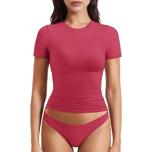 YEOREO Ease Women Fitted Workout Tops | T Shirts, Short Sleeve, Double Lined, Basic, Y2K, Crew Neck, Buttery Soft,Compression