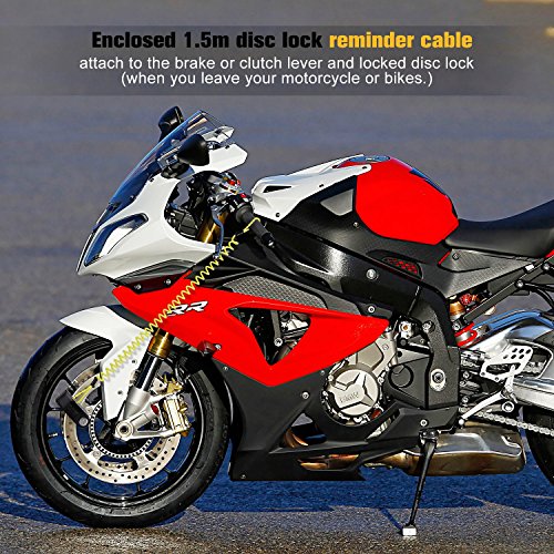 AGPTEK Disc Lock, Antitheft Steel Alarm Disk Brake Lock 110db 6mm Pin with 1.5m Reminder Cable for Motorcycles, Bikes and Scooters (Black with Reminder Cable)