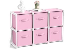 Briwooody 6 Cube Storage Organizer with Shelf Christmas Boxes 11 Inch Toy Storage Bins Clothes Closet Organizers Drawers Fabric Dresser for Playroom Books Bedroom Dorm Kitchen (Macaroon Pink)