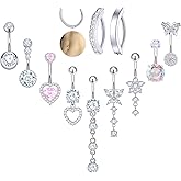 Dormklss 11PCS Gold Belly Button Ring Dangle Navel Belly Button Piercing Jewelry Surgical Stainless Steel Cute Hypoallergenic Belly Piercing Rings Kit for Women