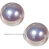 WARIDAR 8, 10, 12mm Grey Tone of Silvery and Purple Pinkish Luster Faux Pearl S925 Silver Stud Earrings | Hypoallergenic Rich Radiance Round Pearl Minimalist Studs | Luxury Timeless Earrings for Ladies Daily Wear & Gift