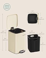 SONGMICS Steel Pedal Bin 20L with Inner Bucket Soft Close Stays Open Sand Beige view 7