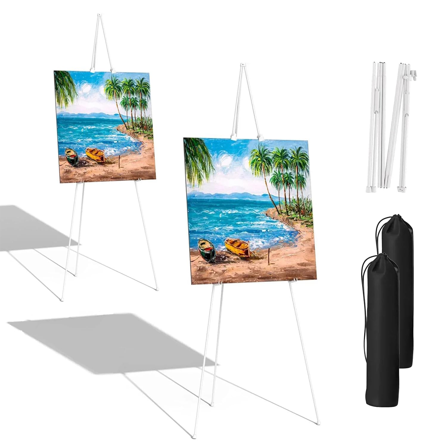 Hniuyun White Easel Stand for Wedding Sign & Poster, Collapsible Portable Easel Tripod,168cm Tall Adjustable Metal Display Stand for Display Show, Painting, Canvas (2 Pack)
