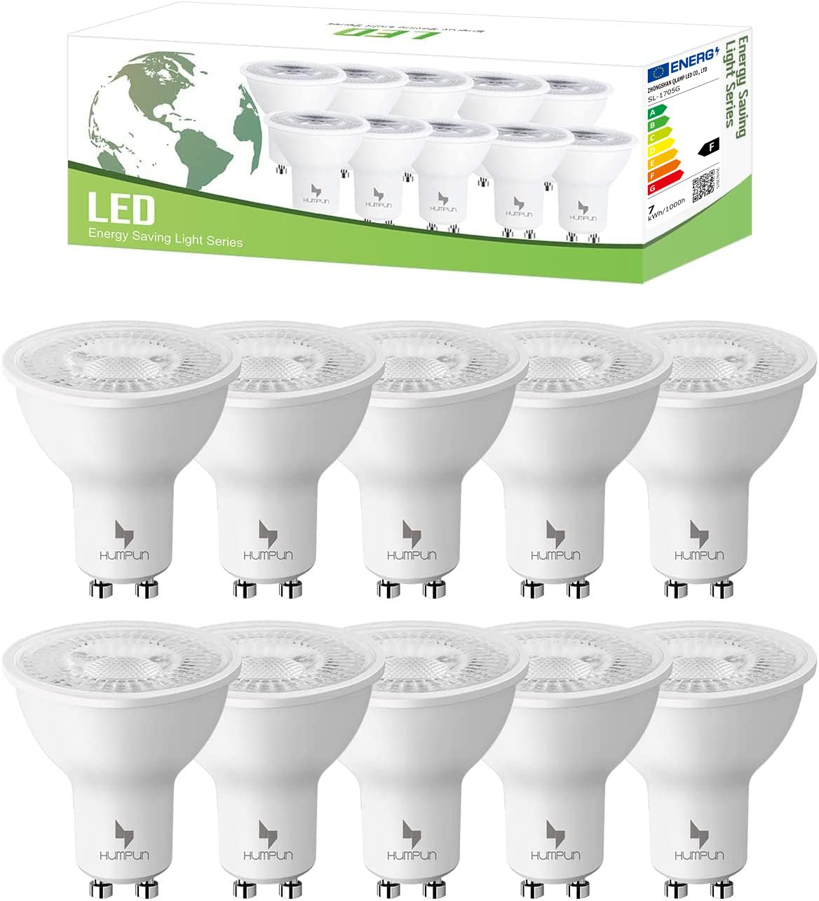humpun GU10 LED Bulbs, Cool White 6000K GU10 Bulb 6W 350LM, 50W Halogen Equivalent, Non-dimmable Spot Light Bulb, 120° Beam Angle, AC 220-245V LED Bulbs, Pack of 10