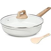 ESLITE LIFE Nonstick Ceramic Frying Pan Skillet with Lid, Non-Toxic Egg Omelette Kitchen Cooking Pans Compatible with All Stovetops (Gas, Electric & Induction), PTFE & PFOA Free (White, 8" w/Lid)
