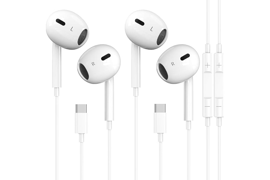 2 Pack-USB C Headphones for iPhone 17/16/15 Earbuds USB C Wired Earphones with Mic & Remote Control Noise Cancelling for iPho